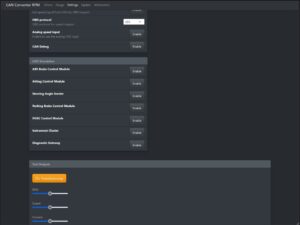 CAN Convertor RPM - Settings CAN Simulators Configuration