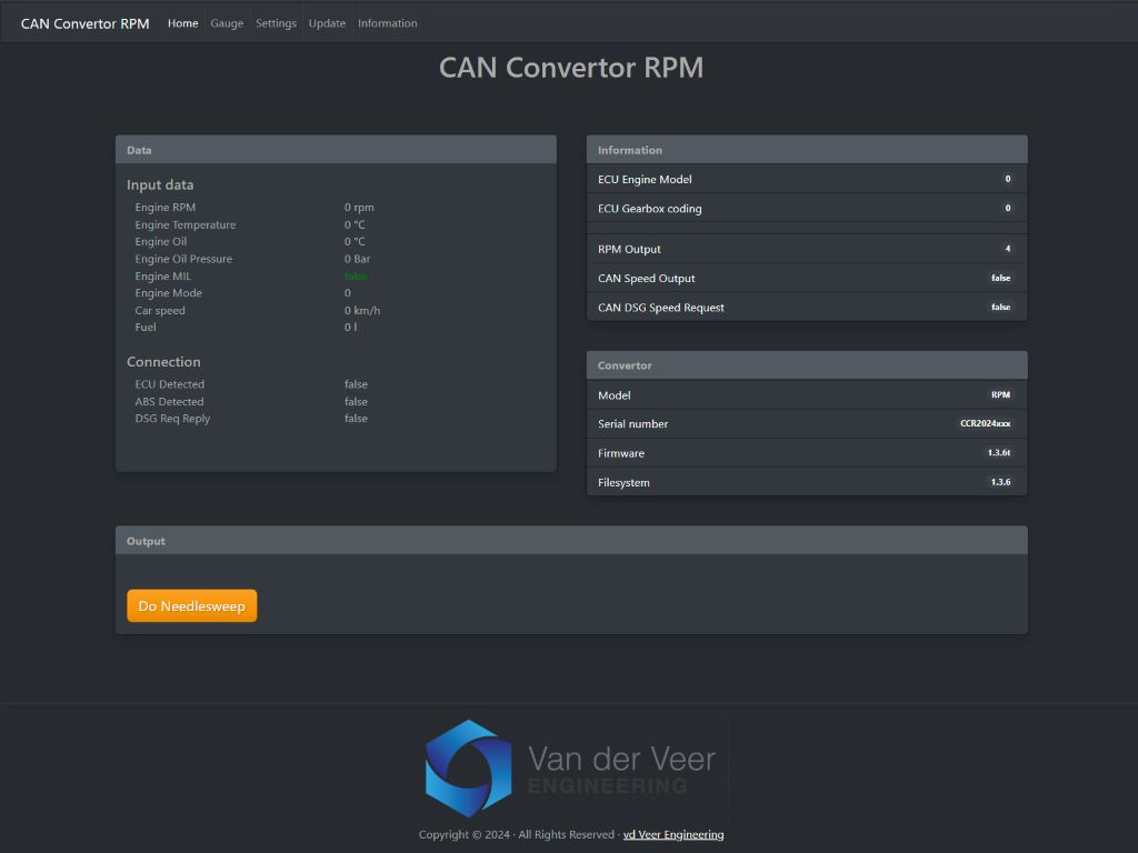 CAN Convertor RPM - Web interface