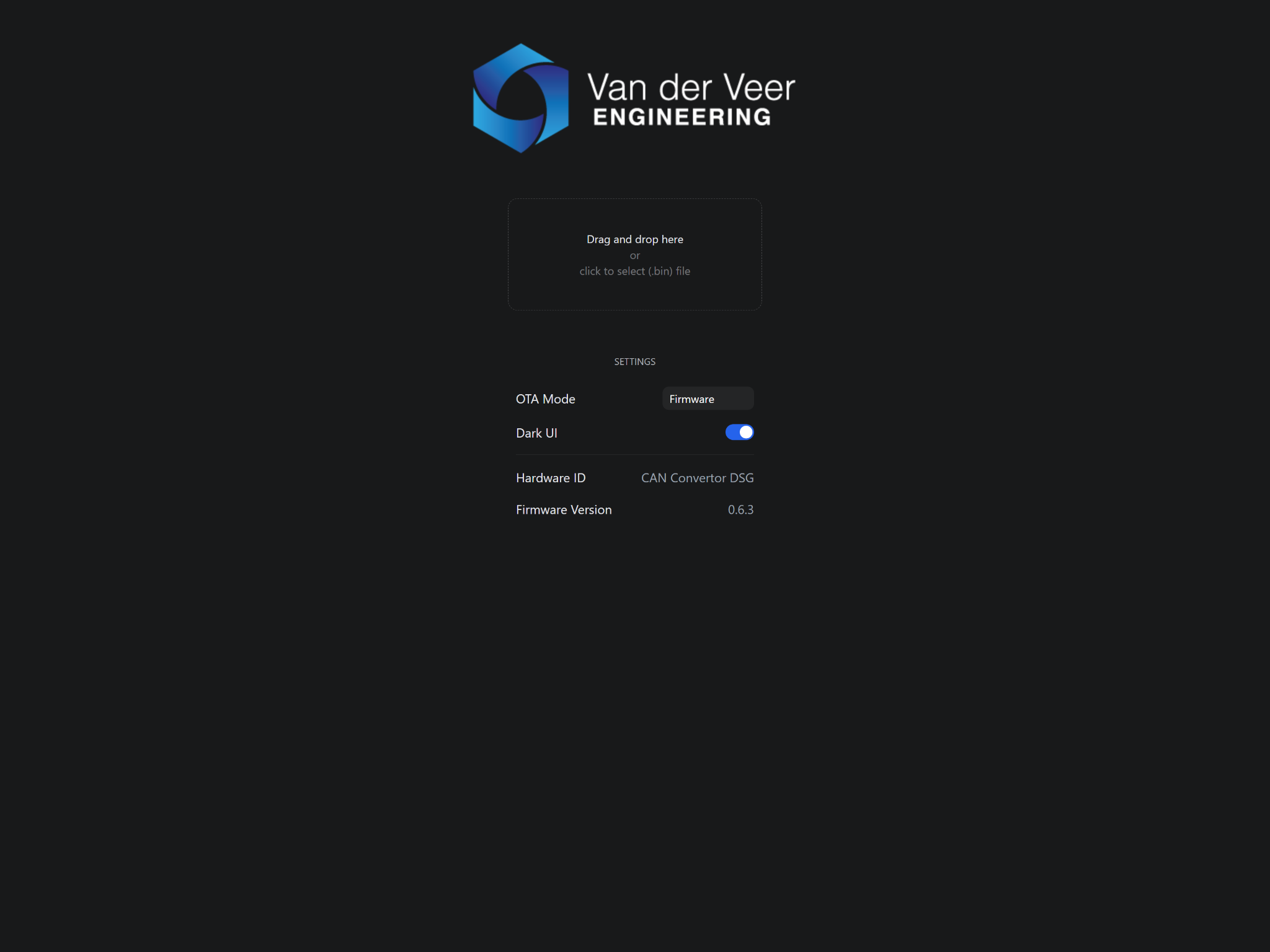 CAN Convertor DSG firmware updater with file selection and version details